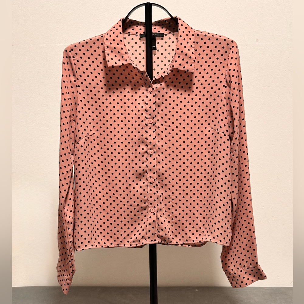 Forever 21 Blush Pink Polka Dot Button Front Blouse Medium